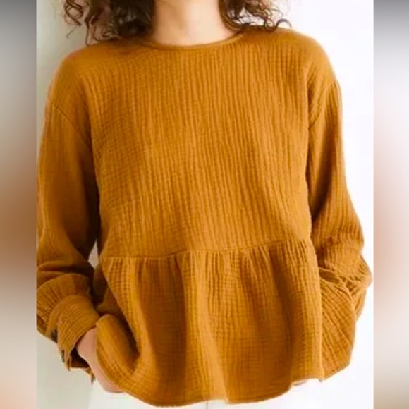 Madewell Lightspun Button Back Peplum Top NWT - Picture 2 of 3